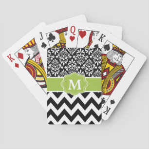Black Green Chevron Personalized Playing Cards