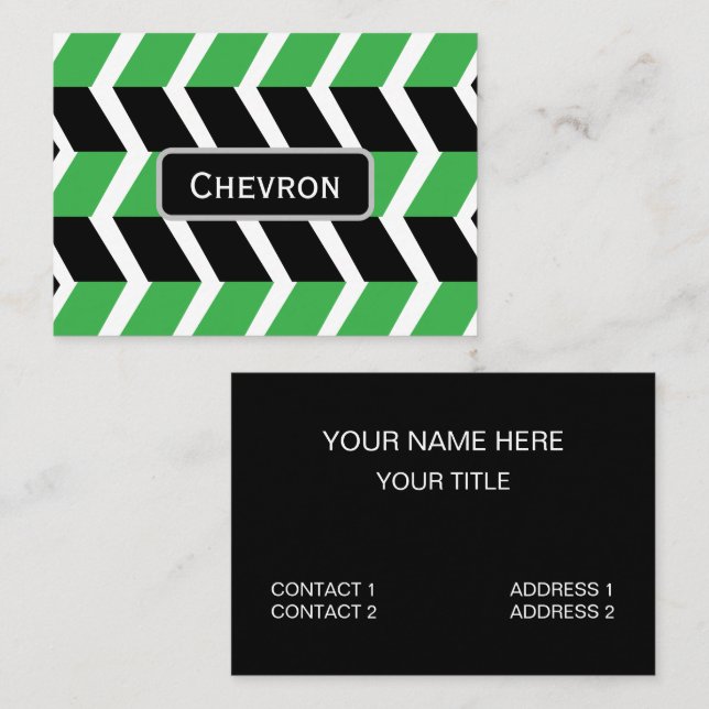 Black Green Chevron Stripe Business Card (Front/Back)