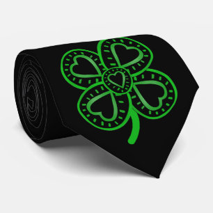 Black Green Clover Heart St Patrick's Day B Tiei Tie