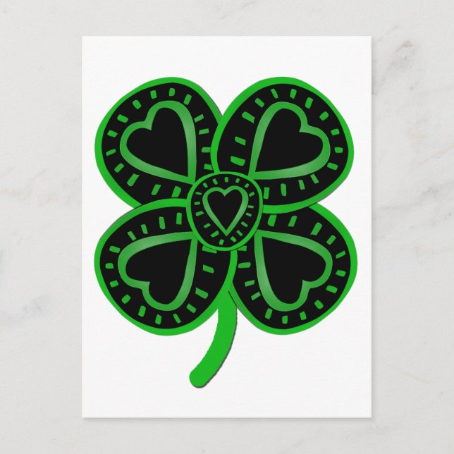 Black Green Clover Heart St Patrick's Day Postcard (Front)