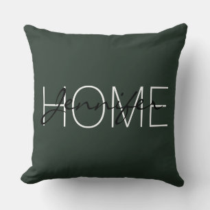 Black green colour home monogram throw pillow