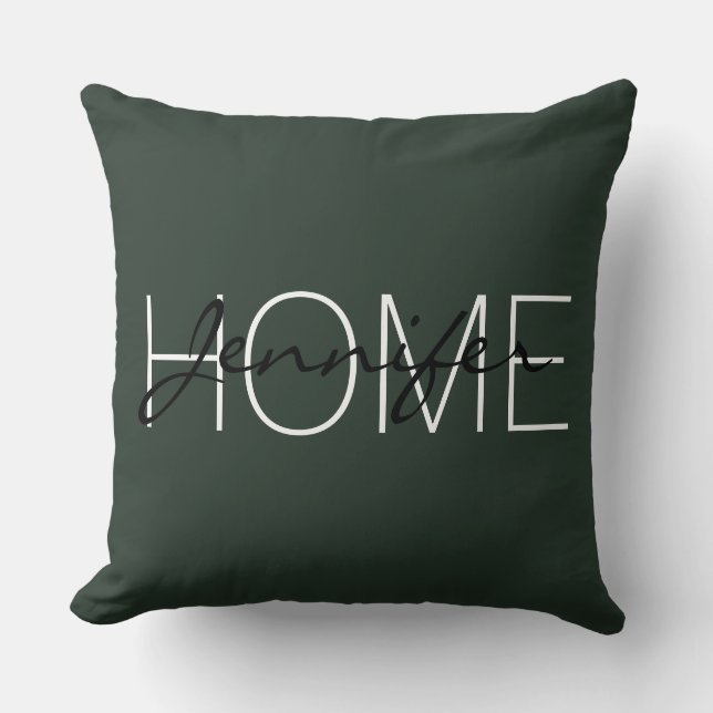 Black green colour home monogram throw pillow (Front)