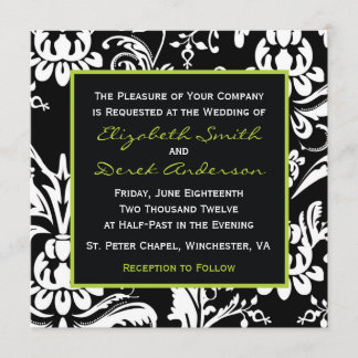 Black & Green Contemporary Damask Invitation