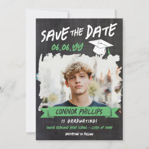 Black Green Cool Chalk Photo Graduation Save The Date