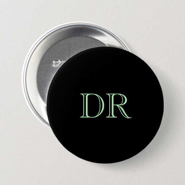 Black green custom initials minimalist 3 inch round button (Front & Back)