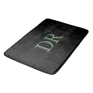 Black green custom initials minimalist bath mat