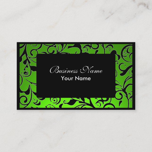Black green damask appointment business cards (Front)