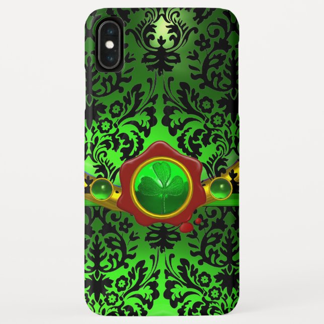 BLACK GREEN DAMASK,SHAMROCK,RED WAX SEAL MONOGRAM Case-Mate iPhone CASE (Back)