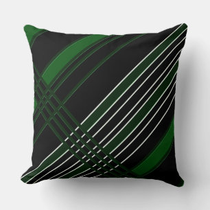 Black & Green Diagonal Stripes Throw Pillow