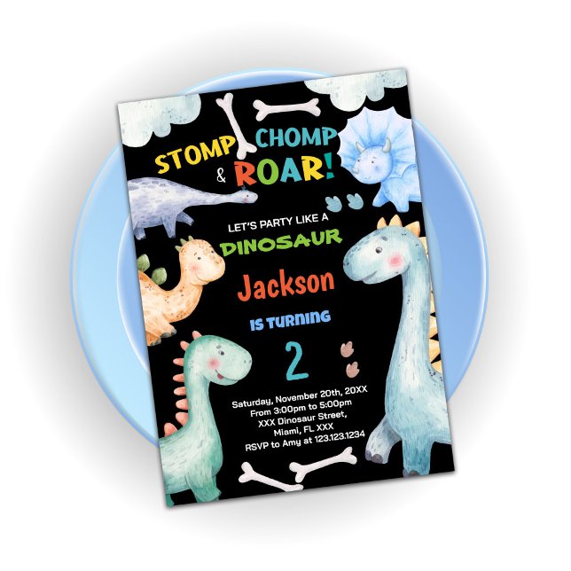 Black Green Dinosaur Birthday Invitations (Black Green Dinosaur Birthday Invitations)