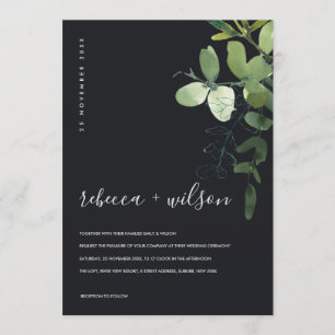 BLACK GREEN EUCALYPTUS FOLIAGE WATERCOLOR WEDDING INVITATION