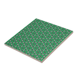 Black Green Floral Ceramic Tile - Choose Colour