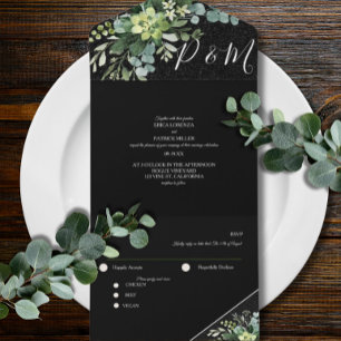 Black Green Floral Eucalyptus Minimalist Script  All In One Invitation