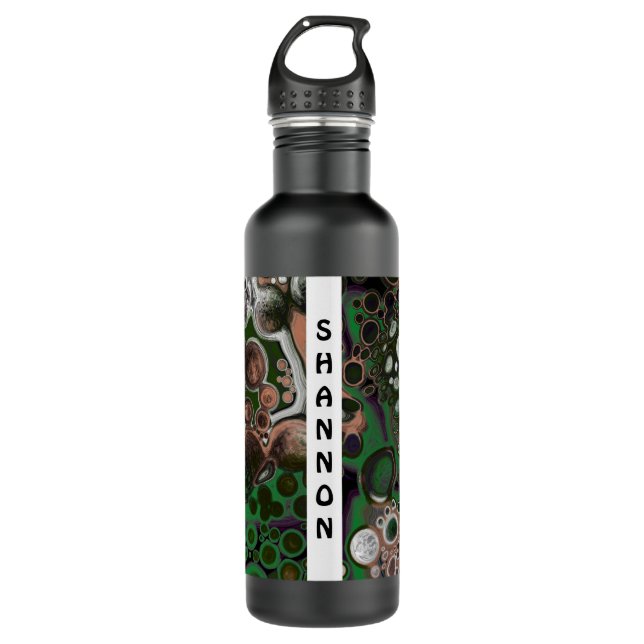 Black, Green Fluid Art Marble Personalized    710 Ml Water Bottle (Front)