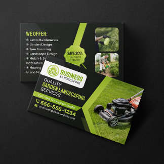 Black & Green Garden Landscaping Lawn Care Mowing Business Card
