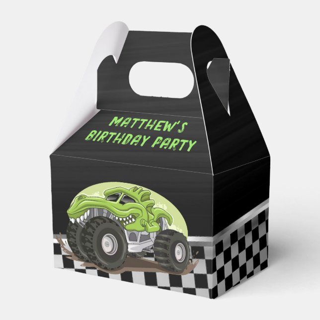 Black Green Gator Monster Truck Birthday Party Favor Box (Front Side)