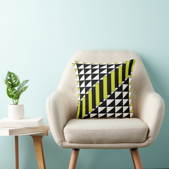 Black Green Geometric Triangle Rectangle Pattern Throw Pillow (Chair)