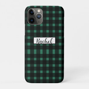 Black Green Gingham Pattern iPhone 11 Pro Case