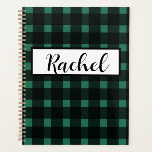 Black Green Gingham Personalized Planner