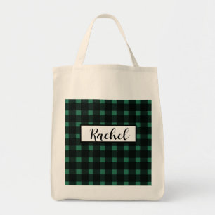 Black Green Gingham Personalized  Tote Bag