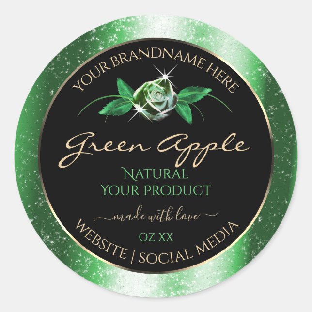 Black Green Glitter Stars Floral Product Labels (Front)