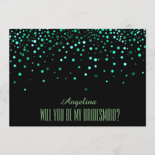 Black Green Glitter Will you be my bridesmaid? Invitation