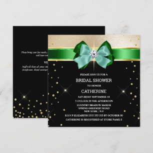 Black green gold shimmer bow sparkle glitter invitation