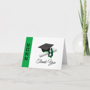 Black & Green Graduation Cap and Tassel Thank You Card