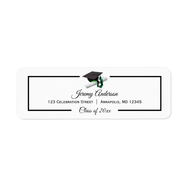 Black Green Graduation Class Cap & Tassel Address (Front)