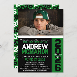 Black & Green Graduation Photo Announcement