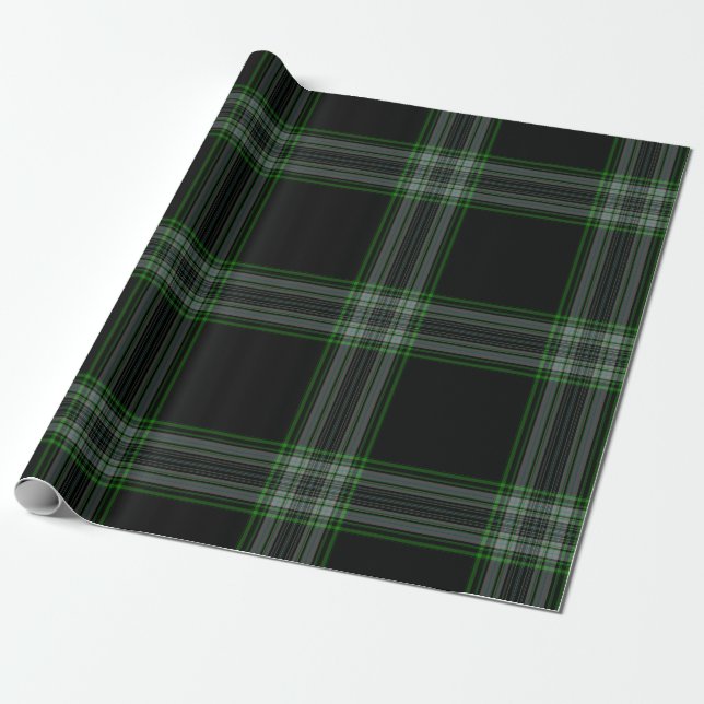 Black Green Grey Tartan Plaid Wrapping Paper (Unrolled)