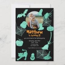 Black & green Halloween birthday party invitation