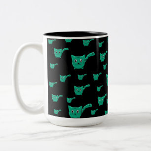 Black & Green Kitty Pattern Two-Tone Coffee Mug