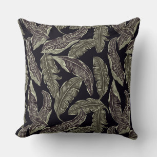 Black Green Leaf Designer Pillow