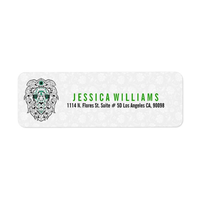 Black & Green Lion Sugar Skull On White (Front)