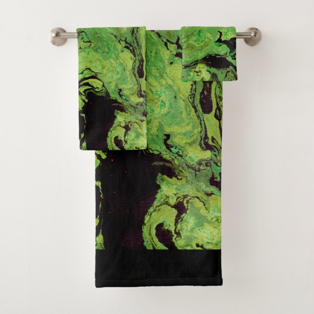 Black green marble bath towel set (Insitu)