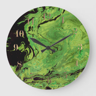 Black green marble large clock