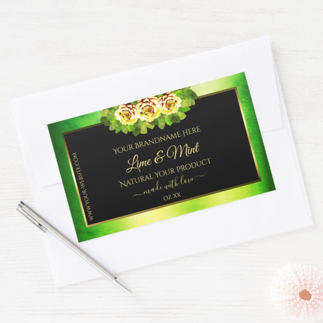 Black Green Marble Product Labels Flowering Roses (Envelope)