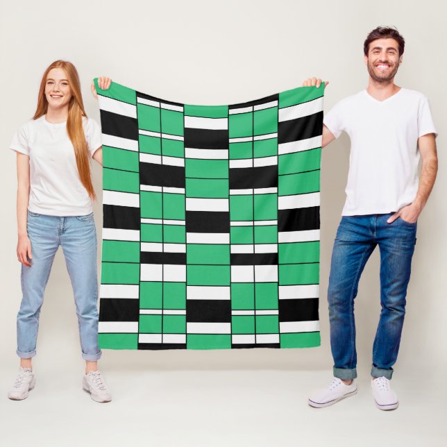 Black Green Mid Century Geometric  Fleece Blanket (In Situ)