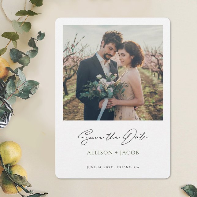 Black Green Minimalist Modern Photo Save the Date (Creator Uploaded)