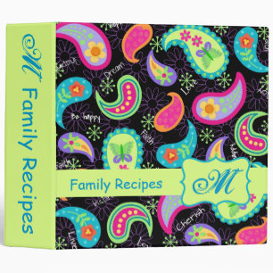 Black & Green Modern Paisley Pattern Monogram Binder