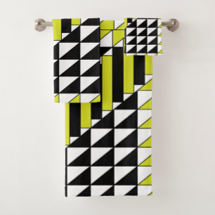 Black Green Modern Triangle Rectangle Geometric  Bath Towel Set