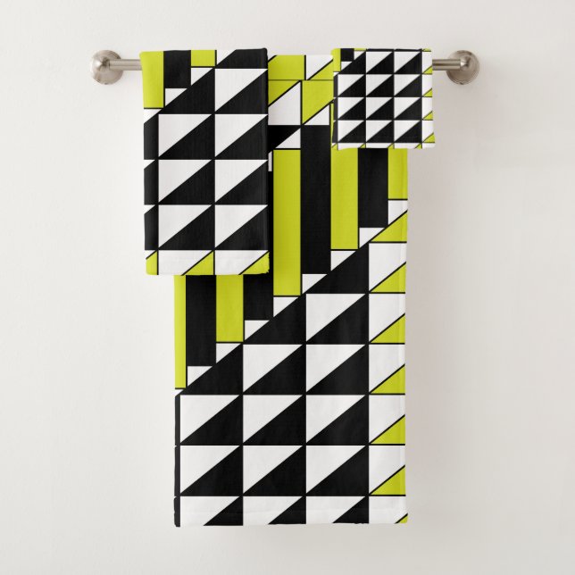 Black Green Modern Triangle Rectangle Geometric  Bath Towel Set (Insitu)