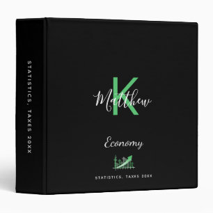 Black green monogram economy home office binder