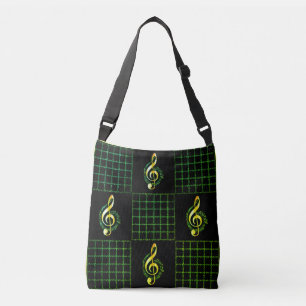 Black & Green Music Bass Notes Crossbody Bag