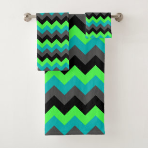 Black Green Ombre Chevrons Bath Towel Set