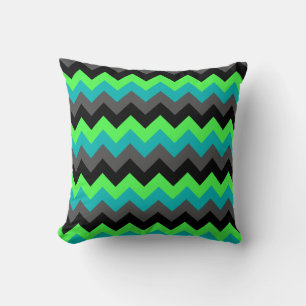 Black Green Ombre Chevrons Throw Pillow