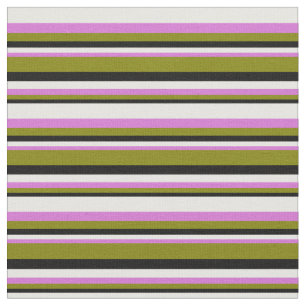 Black, Green, Orchid, and White Stripes Fabric