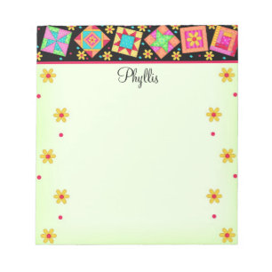 Black Green Patchwork Quilt Block Art Notepad