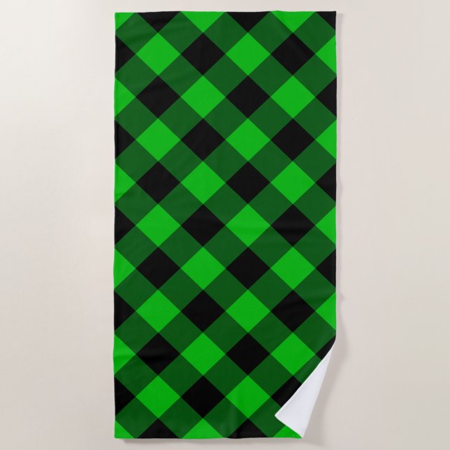 Black & Green Plaid Checked - Beach Towel (Front)